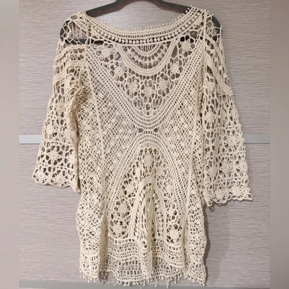 Knit Swimwear Cover up in one size in Cream - Picture 1 of 7